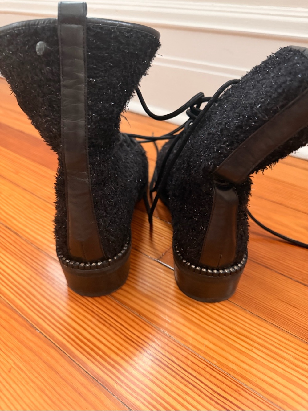Stuart Weitzman Black Textured Lace-Up Ankle Boots